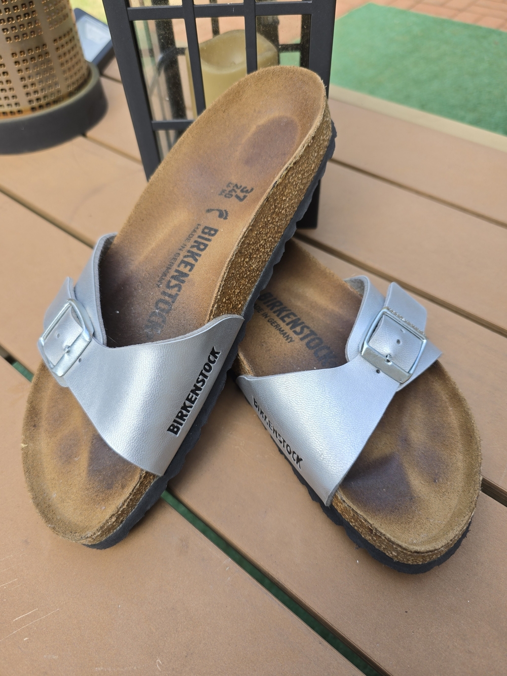 Birkenstock Madrid Silver Metallic Single Strap Slide Sandals 37 US 6 6.5